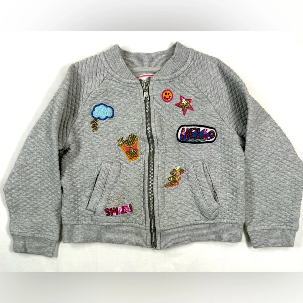 GYMBOREE Girls Sequin Patch Bomber Jacket S Hello Fries Smiley Face‎ Girly Fun